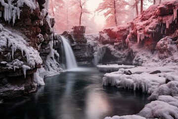 Frozen Waterfalls: Photograph the unique formations of frozen waterfalls in cold regions. - Generative AI
