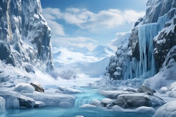 Obraz premium Frozen Waterfalls: Photograph the unique formations of frozen waterfalls in cold regions. - Generative AI