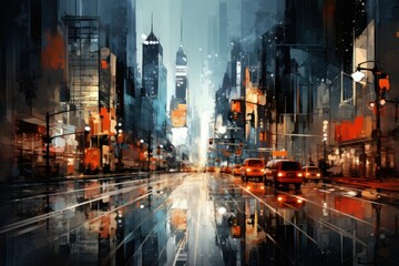 Urban Winter Scenes: Capture cityscapes with snow-covered streets, buildings, and the glow of streetlights. - Generative AI - obrazy, fototapety, plakaty