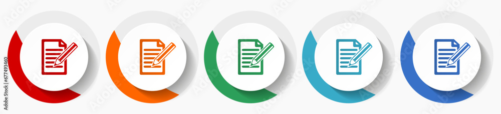 Poster Subscribe vector icon set, flat design colorful round icons in 5 color options for webdesign and mobile applications
