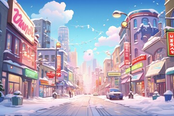 Urban Winter Scenes: Capture cityscapes with snow-covered streets, buildings, and the glow of streetlights. - Generative AI
