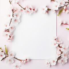 Template with Sakura Flower Cherry Blossom white and pink empty space Memo Note