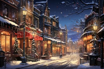 Urban Winter Scenes: Capture cityscapes with snow-covered streets, buildings, and the glow of streetlights. - Generative AI