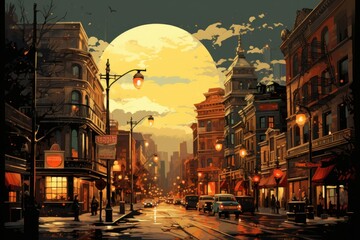 Urban Winter Scenes: Capture cityscapes with snow-covered streets, buildings, and the glow of streetlights. - Generative AI