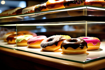 doughnuts on display in stores. Generative AI