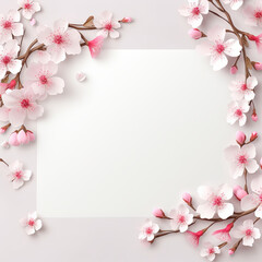 Fototapeta na wymiar Template with Sakura Flower Cherry Blossom white and pink empty space Memo Note