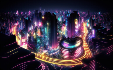 Futuristic Shibuya Tokyo Cityscape, Neon Lights, background with glowing lights