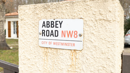 Abbey Road nw8 city of westminster panel sign street in London UK featured on the cover of the...