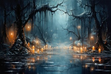 Candlelit Scenes: Create warm and inviting images with candles or lanterns in the snow. - Generative AI