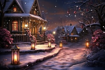 Candlelit Scenes: Create warm and inviting images with candles or lanterns in the snow. - Generative AI