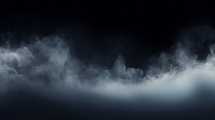 White fog or smoke on dark copy space background.