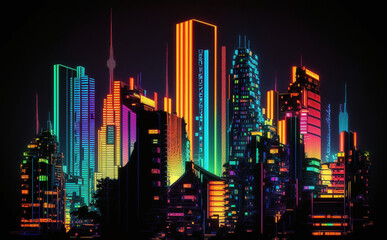 Futuristic Shibuya Tokyo Cityscape, Neon Lights, city skyline in the night