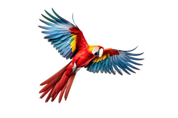 Fototapeta premium A scarlet macaw parrot flying isolated on transparent background.