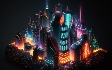 Futuristic Shibuya Tokyo Cityscape, Neon Lights