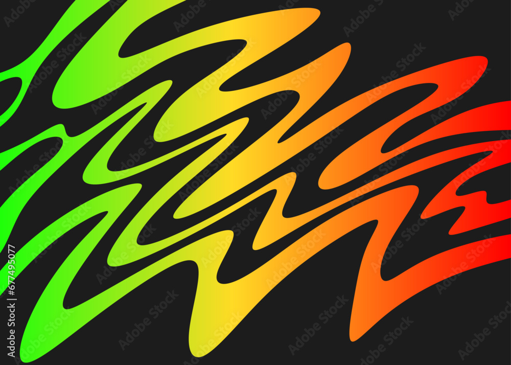 Poster abstract background with colorful wavy lines pattern and with jamaican color theme