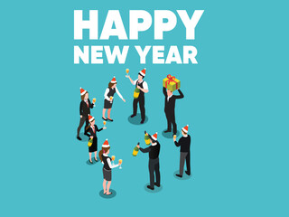 Obraz premium Corporate Party Event Dancing, Drinking Champagne isometric 3d vector illustration concept for banner, website, landing page, flyer, greeting card, etc