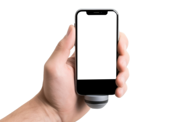 A smartphone in hand isolated on transparent background.