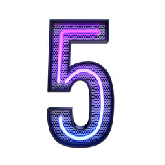 Number 5, Alphabet. Neon retro 3d number isolated on transparent background. 3d illustration. Png