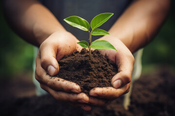 Hands growing a young plant