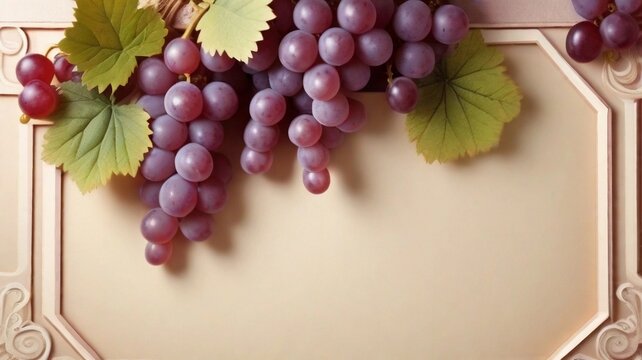 Sunbeams background fresh Grape frame paper art with space for text, AI generated, background image