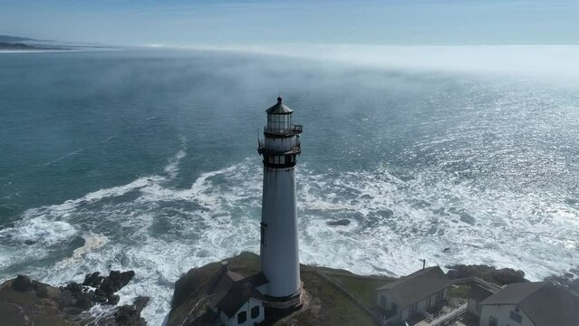 Lighthouse At Pacifica In California United States. Nature Travel Background. Clouds Landscape. Lighthouse At Pacifica In California United States. 