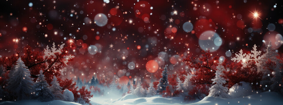 Christmas card with free text, copy space with background of snowy night forest