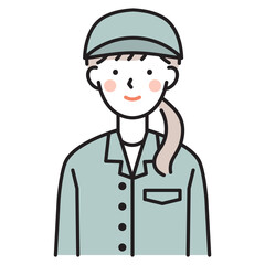 人物（女性・笑顔・キャップ・作業着）