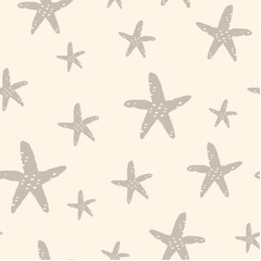 Marine seamless pattern with a sea stars. Childish illustration. Sea seamless pattern. Cute sea stars on light background. Nautical pattern for kids fabric, textile, wallpaper.