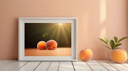 Sunbeams background fresh Peach frame art with space for text, AI generated, background image