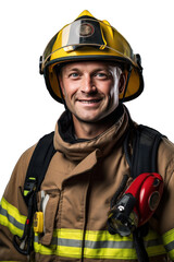 Fototapeta premium A smiling firefighter isolated on transparent background.
