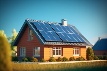 solar panels on the roof of a house using a clean environment-friendly energy source