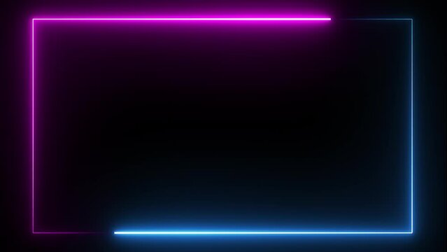 Blue Pink Neon Glowing Light Rectangle Animated Border Stylish Frame. Seamless Loop. Use it in slideshow, social media post, live, shorts, reels, tiktok videos, advertisement, presentation, animation