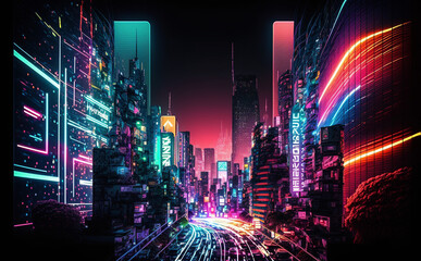Futuristic Shibuya Tokyo Cityscape, Neon Lights, lights at night