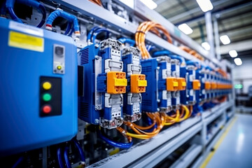 Naklejka premium Electrical equipment of a modern plant. Power supply, communication and control system.