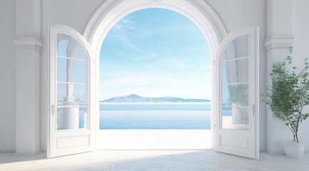 Palazzo apartment doorway opening to the ocean from the inside.