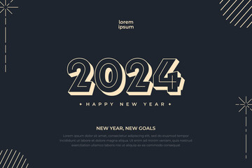Luxury 2024 happy new year banner design. Happy new year number. Premium happy new year 2024 greeting design for poster, banner or calendar