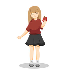 Cute Girl Eating An Apple Illustration