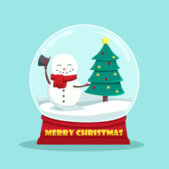 Cute Snowman Takes Off His Hat Inside The Snow Globe