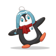 Cute Penguin Wearing a Red Scarf And Blue Beanie Illustration