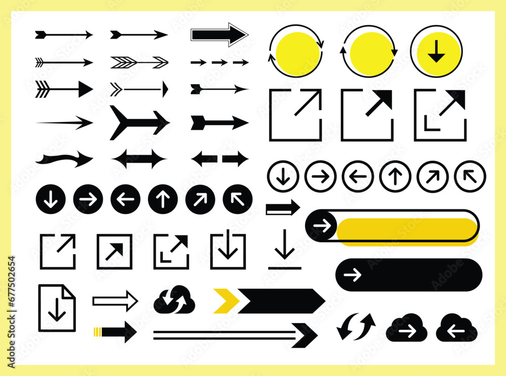 Aufkleber set of colorful arrow icon collection in black color on a white background for website design