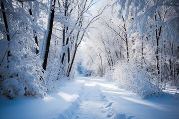 Snowy Forest Paths: Explore and photograph forest trails covered in snow, inviting viewers to imagine where the path leads. - Generative AI