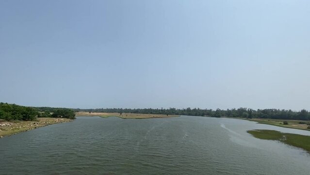 River entering the sea near Puri sea beach in Orissa.