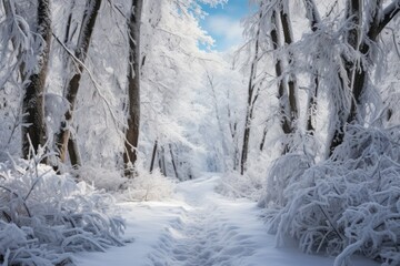 Snowy Forest Paths: Explore and photograph forest trails covered in snow, inviting viewers to imagine where the path leads. - Generative AI