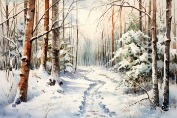 Obraz premium Snowy Forest Paths: Explore and photograph forest trails covered in snow, inviting viewers to imagine where the path leads. - Generative AI