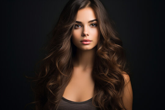 Studio shot of a beautiful young woman showing off her long brown hair