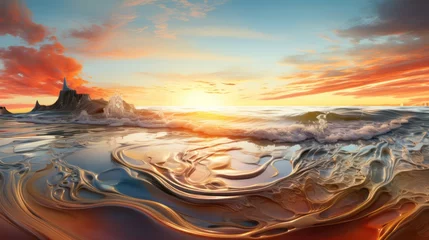 Zelfklevend Fotobehang An The beauty of the abstract waves in the colorful river and sea meet during the high and low tides. © Phoophinyo