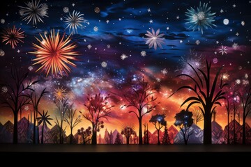 Fototapeta na wymiar Fireworks: New Year's Eve fireworks or other winter celebrations can create stunning night sky photo opportunities. - Generative AI