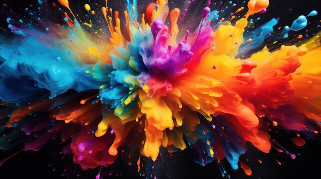 A Multicolored Paint Splatters Extravaganza, Vibrant Kaleidoscope, colorful, abstract, color, abstract background.