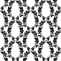 Elegant leaves silhouettes in black and white, vintage wallpaper, seamless pattern, vector - 677504886
