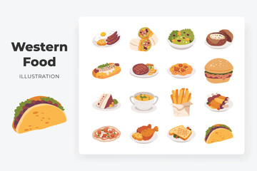 western food flat illustration set